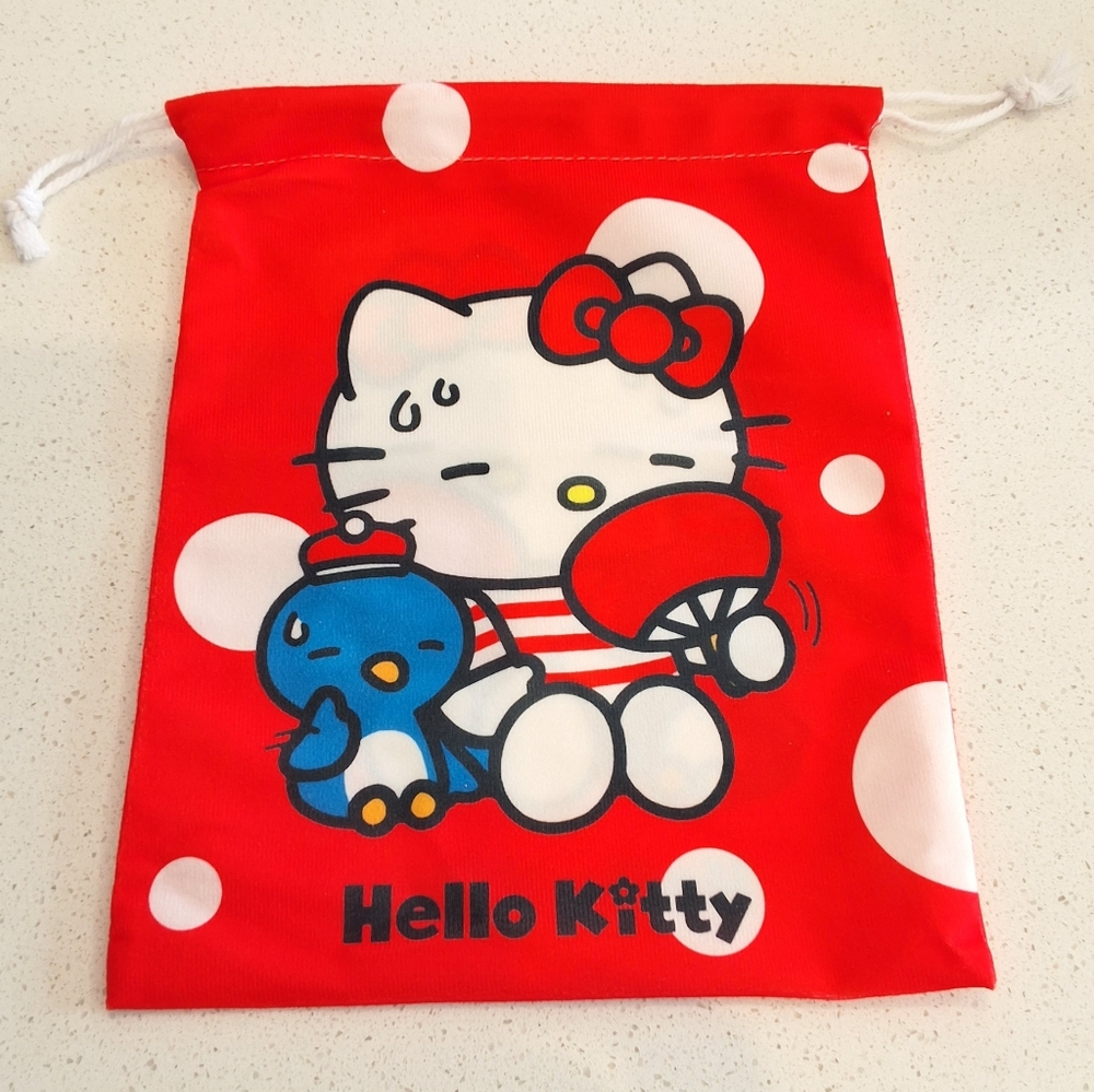 Hello Kitty With Tuxedosam Ping Pong Large Drawstring Storage Pouch Bag, New